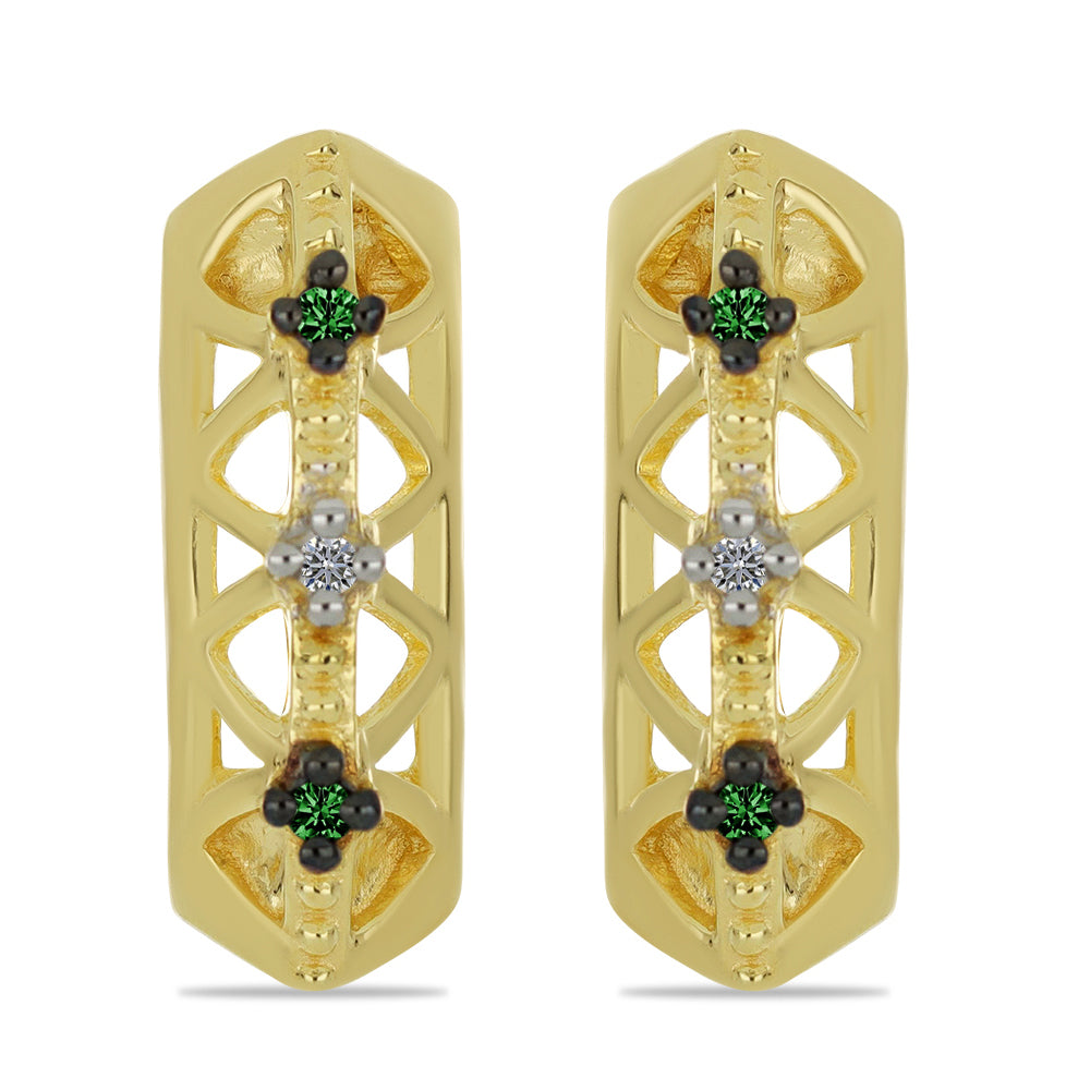 Cercei din Argint 925 Placat cu Aur ( 3.14 grame ) cu Diamant Verde și Diamant Alb 0.05 Carate