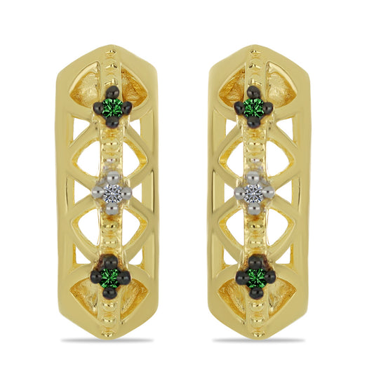 Cercei din Argint 925 Placat cu Aur ( 3.14 grame ) cu Diamant Verde și Diamant Alb 0.05 Carate