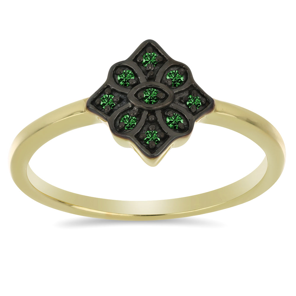 Inel din Argint 925 Placat cu Aur ( 2.33 grame ) cu Diamant Verde 0.09 Carate