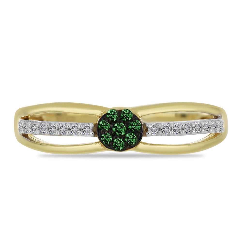 Inel din Argint 925 Placat cu Aur ( 2.6 grame ) cu Diamant Verde și Diamant Alb 0.2 Carate 1 