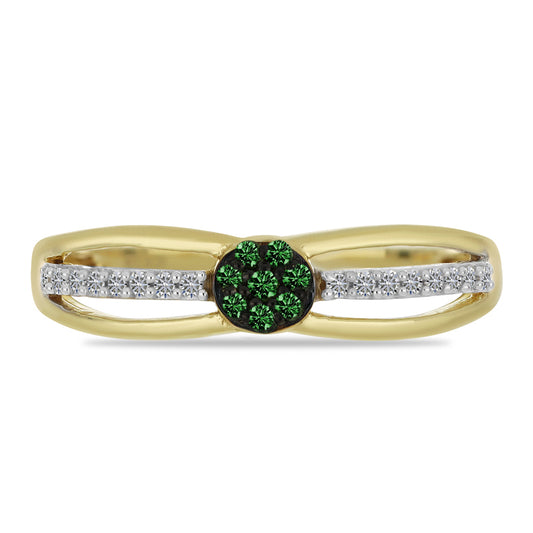 Inel din Argint 925 Placat cu Aur ( 2.6 grame ) cu Diamant Verde și Diamant Alb 0.2 Carate