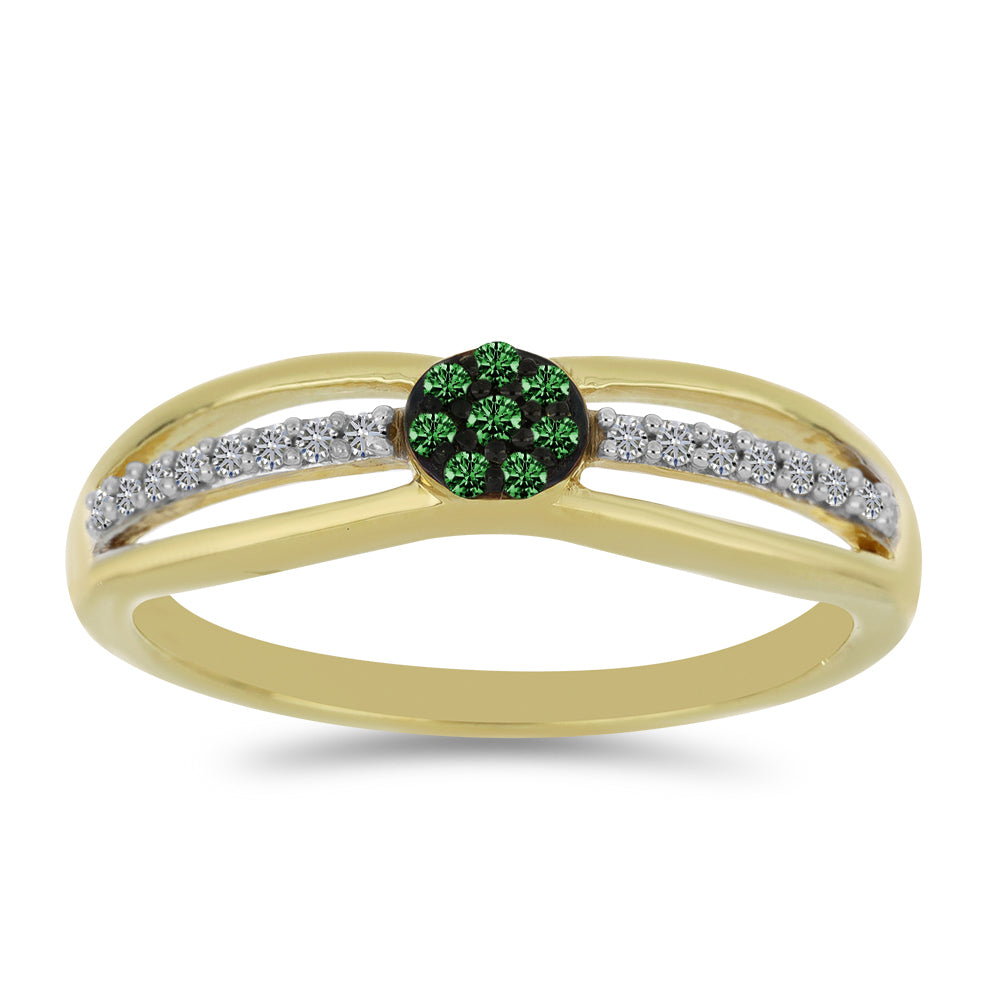 Inel din Argint 925 Placat cu Aur ( 2.6 grame ) cu Diamant Verde și Diamant Alb 0.2 Carate