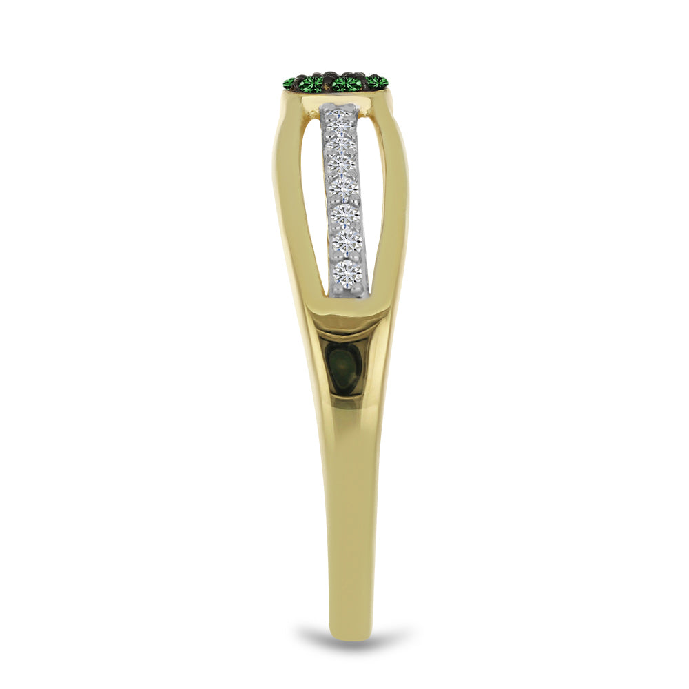 Inel din Argint 925 Placat cu Aur ( 2.6 grame ) cu Diamant Verde și Diamant Alb 0.2 Carate