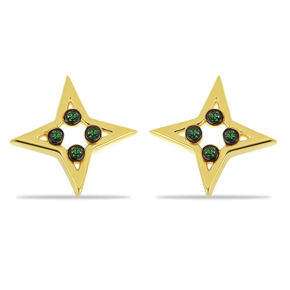 Cercei din Argint 925 Placat cu Aur ( 3.16 grame ) cu Diamant Verde 0.08 Carate 1 