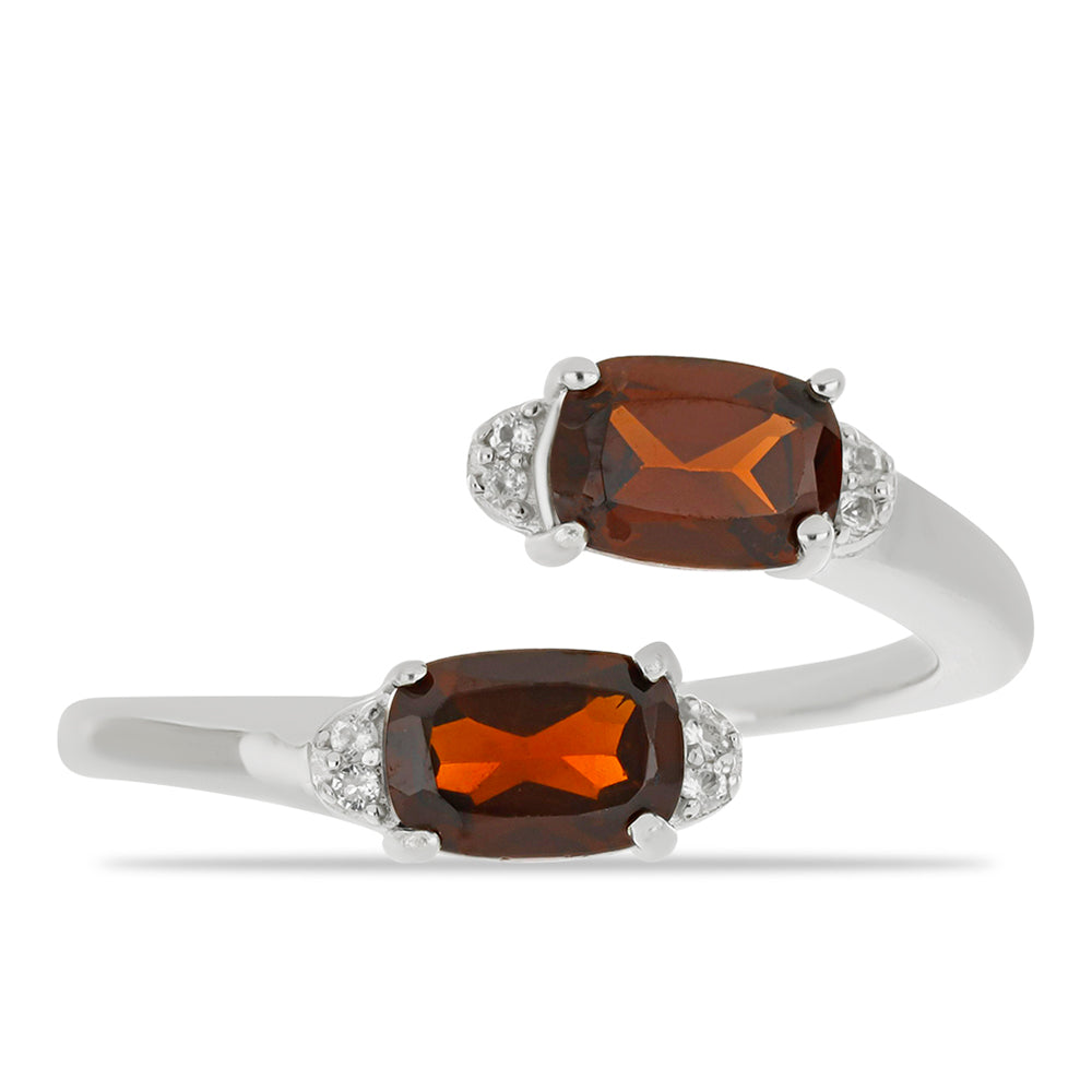 Inel din Argint 925 ( 2.8 grame ) cu Granat Barton și Topaz Alb 2.4 Carate 1 