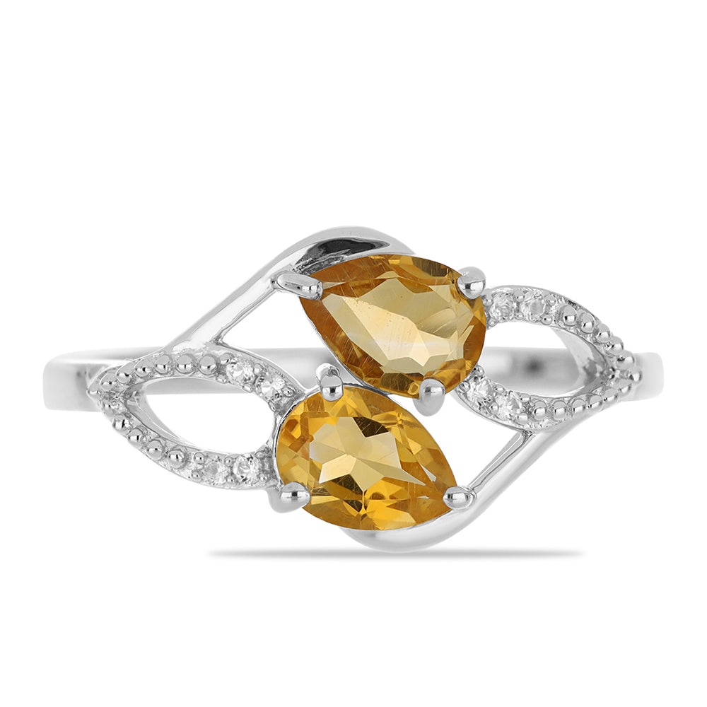 Inel din Argint 925 ( 2.5 grame ) cu Citrin Ural și Topaz Alb 1.32 Carate