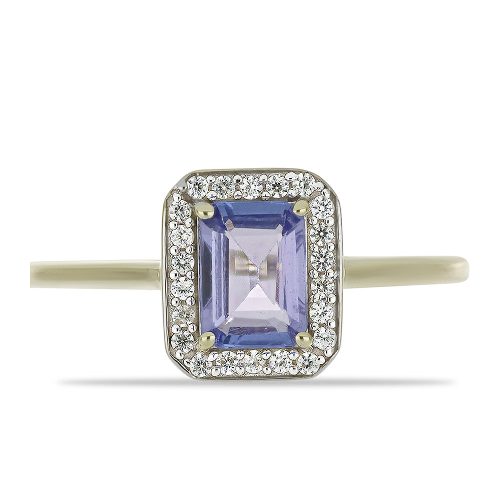Inel din Aur de 9K ( 1.81 grame ) cu Tanzanit AAA și Zircon Alb Natural 1.15 Carate