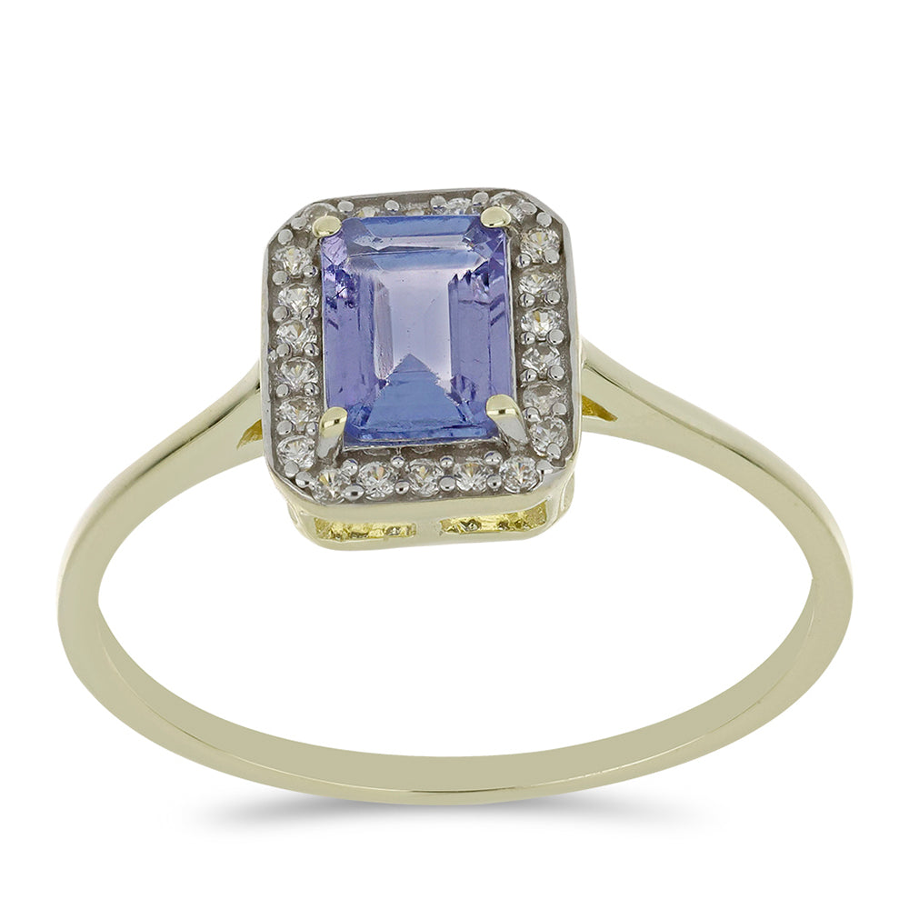 Inel din Aur de 9K ( 1.81 grame ) cu Tanzanit AAA și Zircon Alb Natural 1.15 Carate 3 