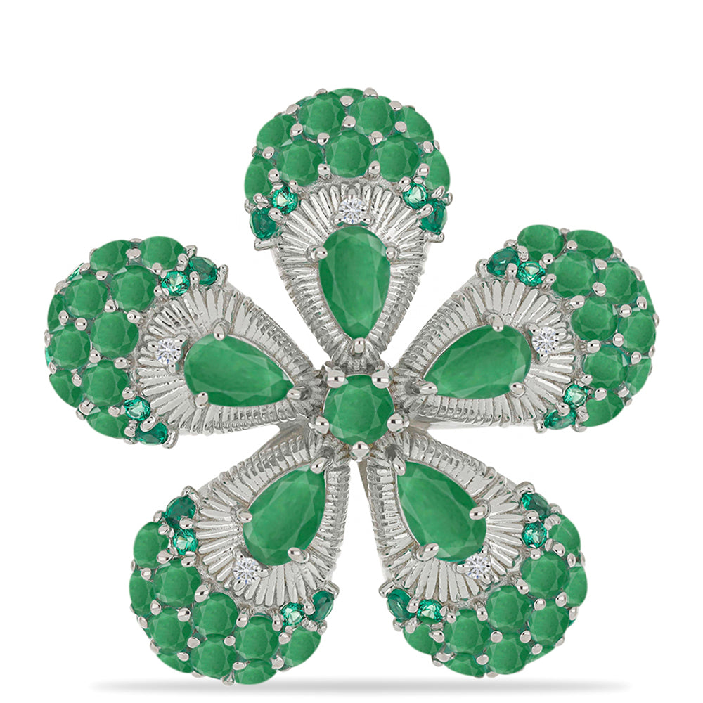Inel din Argint 925 ( 6.39 grame ) cu Smarald Brazilian și Diamant Alb 3.32 Carate