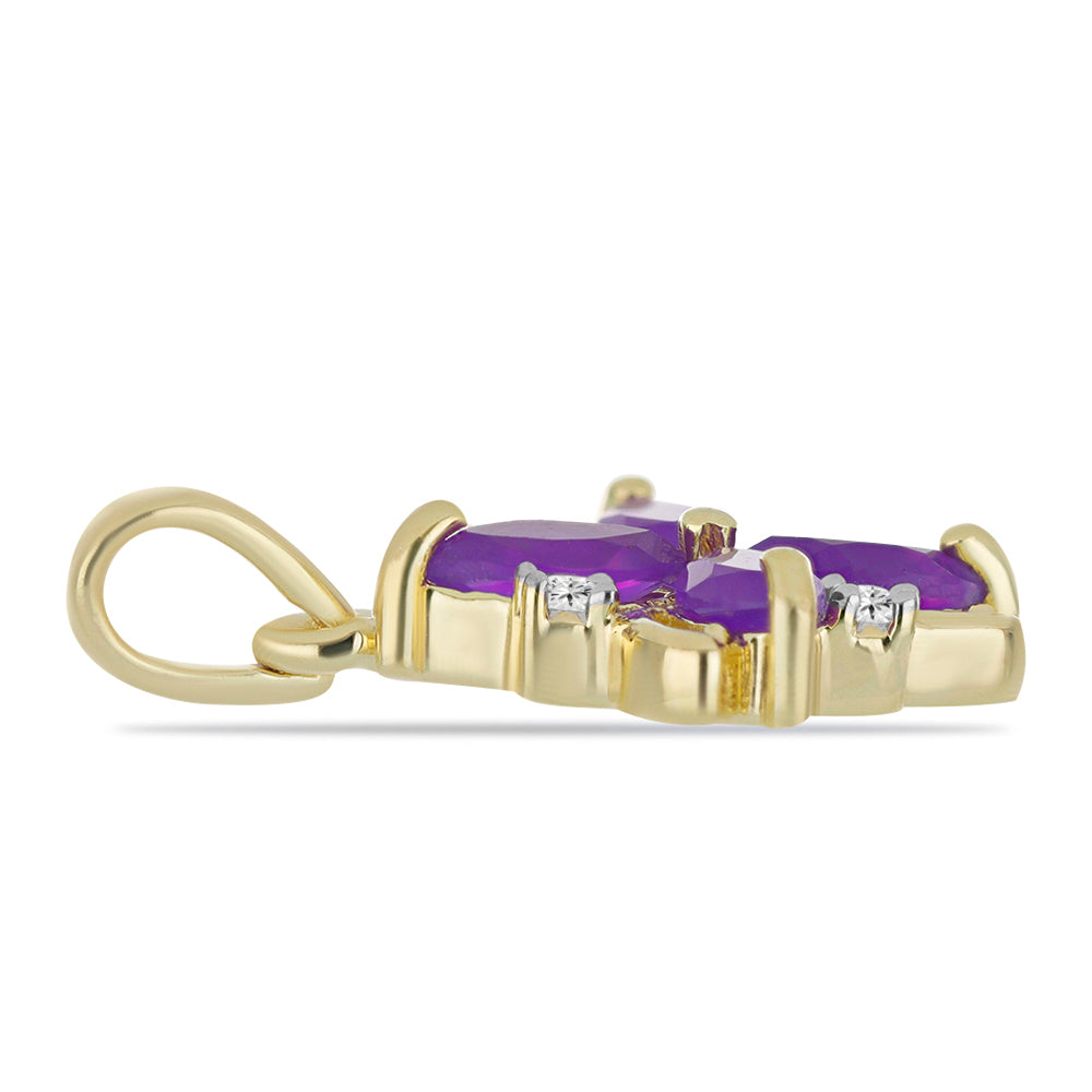 Pandantiv din Argint 925 Placat cu Aur ( 1.58 grame ) cu Agat Violet și Topaz Alb 1.04 Carate 2 