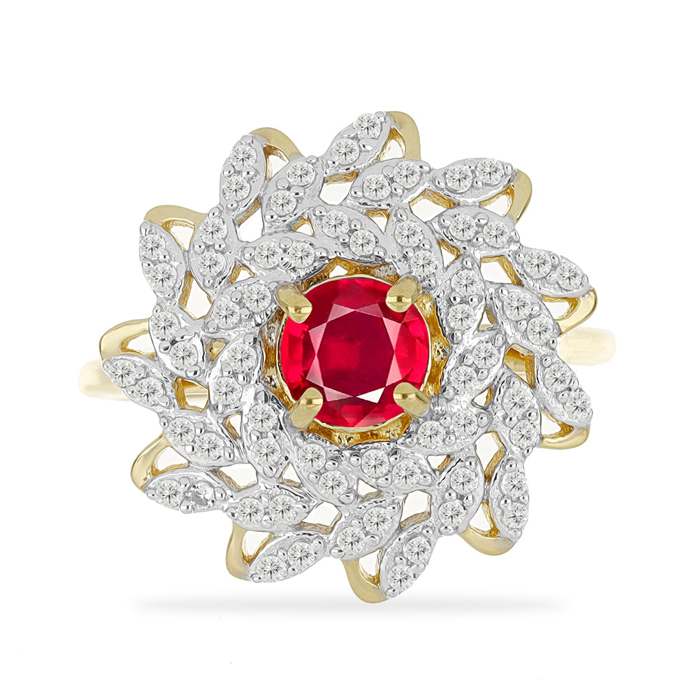 Inel din Argint 925 Placat cu Aur ( 3.27 grame ) cu Rubin Malagasy și Topaz Alb 1.82 Carate 1 