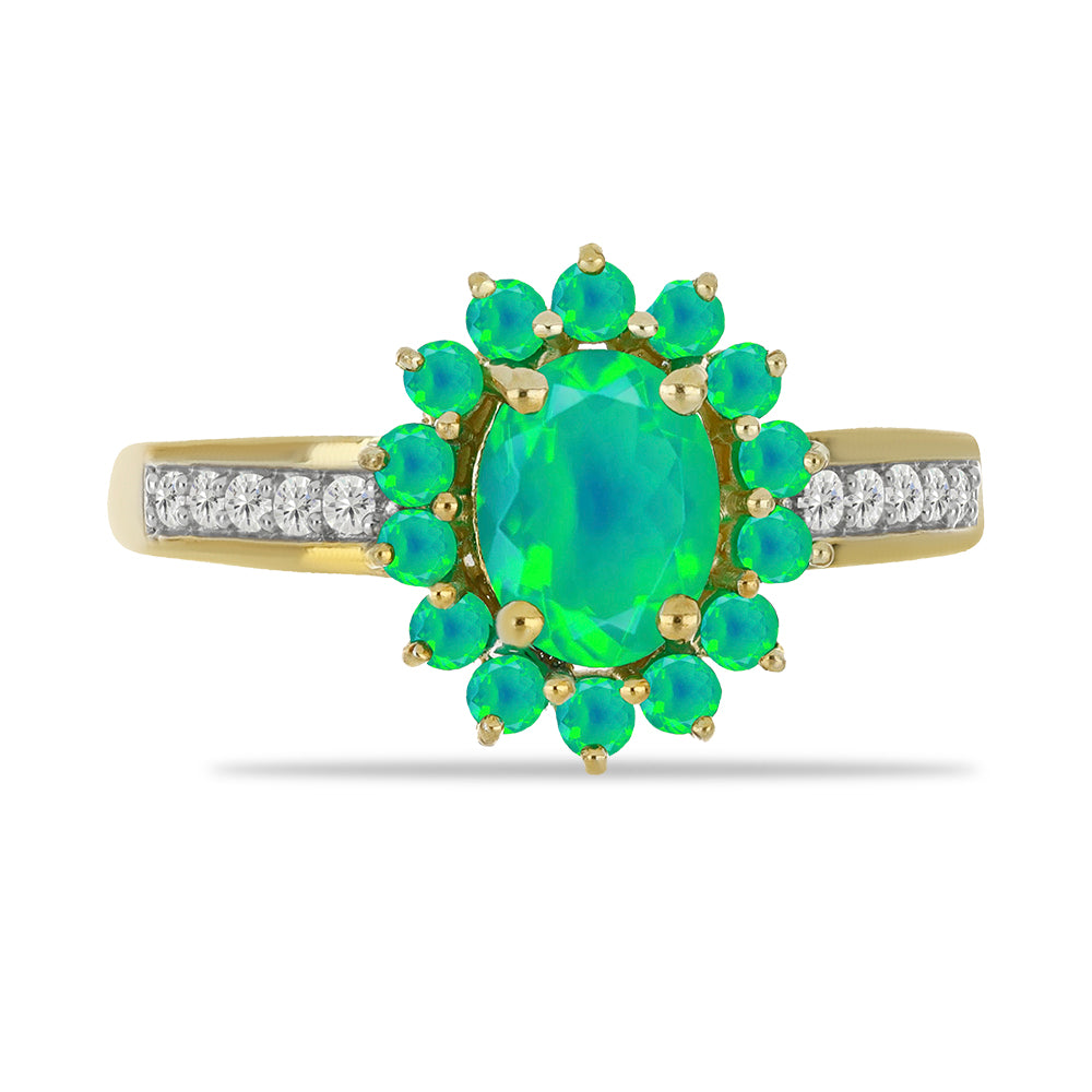 Inel din Argint 925 Placat cu Aur ( 3.42 grame ) cu Opal Verde Etiopian Lega Dembi și Topaz Alb 1.33 Carate 1 