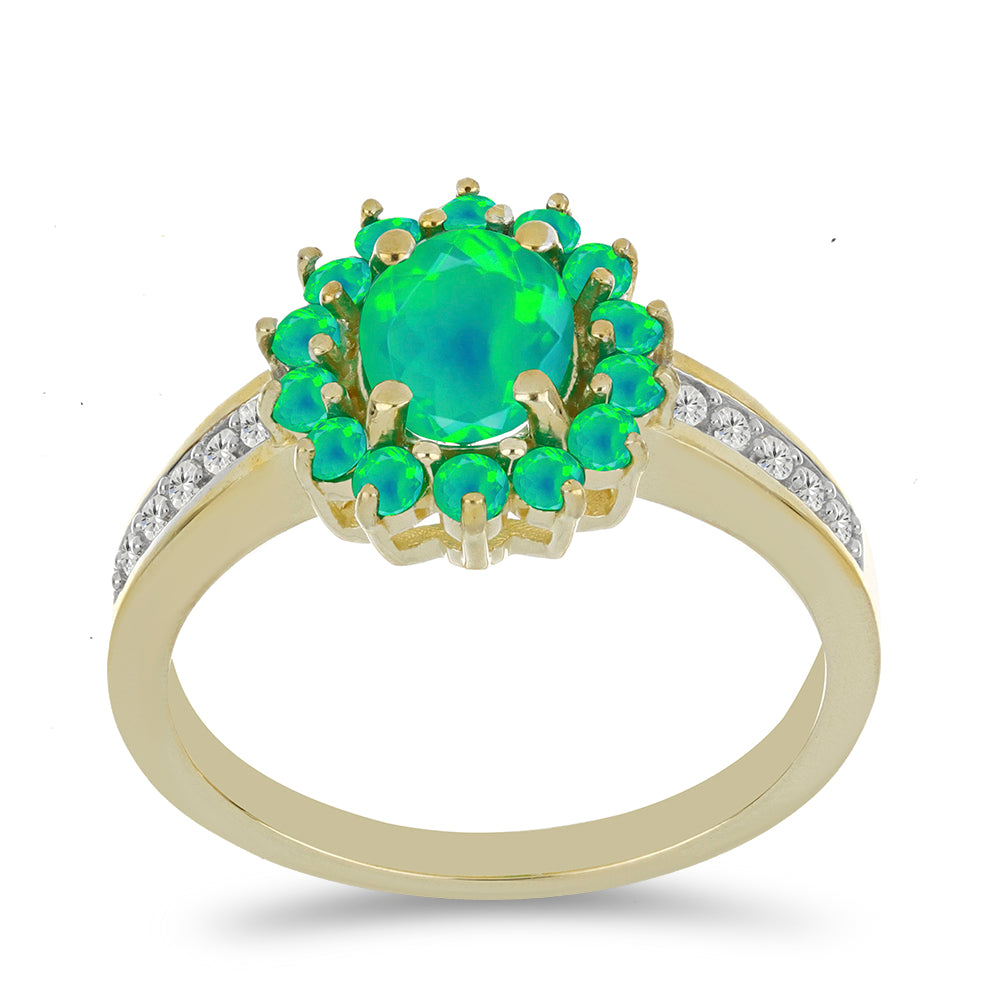 Inel din Argint 925 Placat cu Aur ( 3.42 grame ) cu Opal Verde Etiopian Lega Dembi și Topaz Alb 1.33 Carate