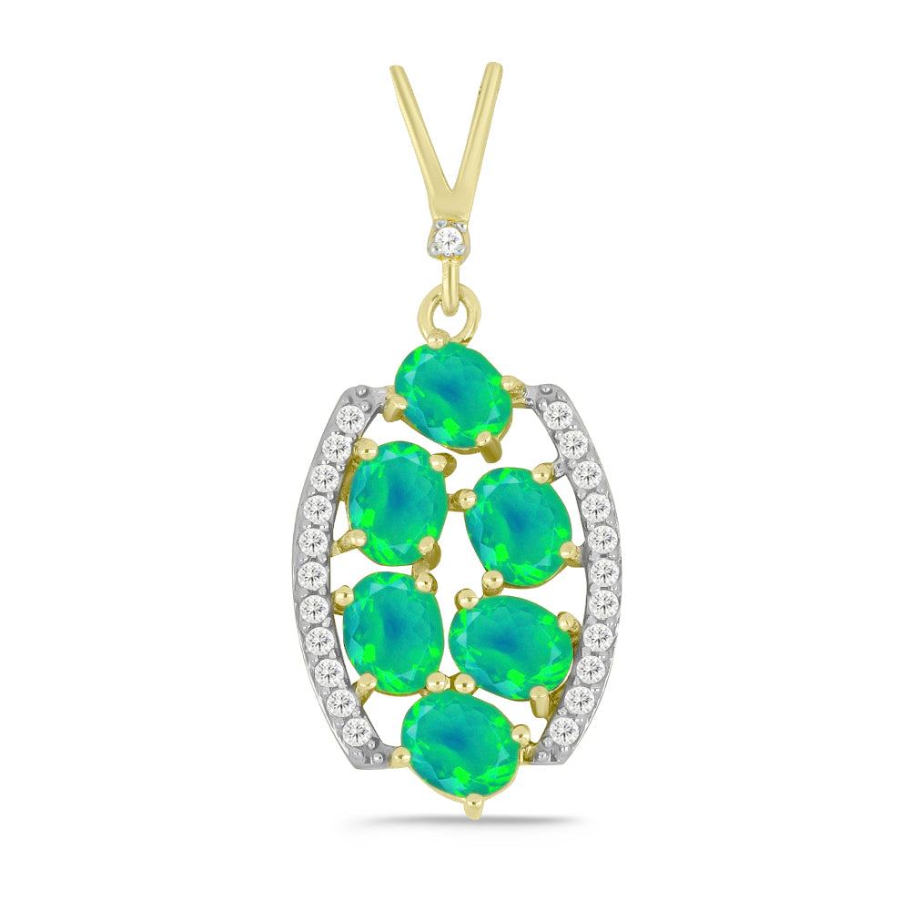 Pandantiv din Argint 925 Placat cu Aur ( 2.03 grame ) cu Opal Verde Etiopian Lega Dembi și Topaz Alb 1.41 Carate