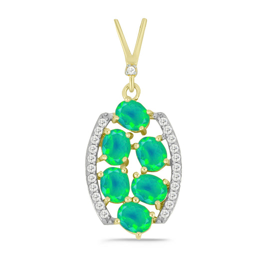 Pandantiv din Argint 925 Placat cu Aur ( 2.03 grame ) cu Opal Verde Etiopian Lega Dembi și Topaz Alb 1.41 Carate