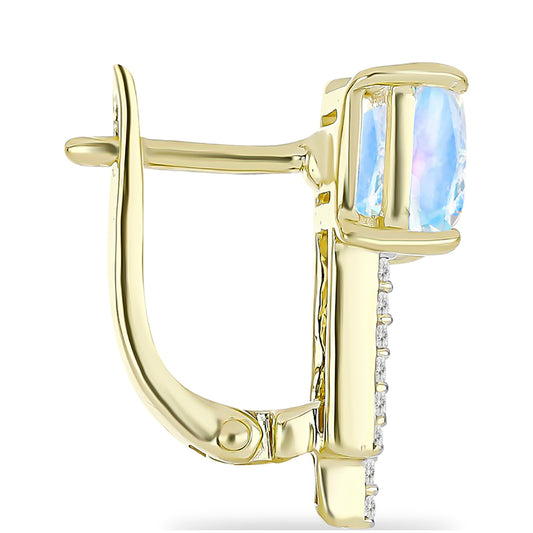 Cercei din Argint 925 Placat cu Aur ( 3.41 grame ) cu Piatra Lunii Curcubeu și Topaz Alb 2.44 Carate