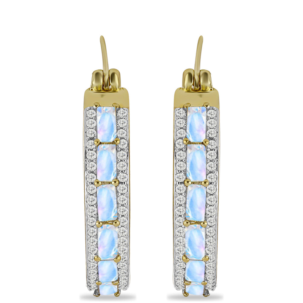 Cercei din Argint 925 Placat cu Aur ( 6.29 grame ) cu Piatra Lunii Curcubeu și Topaz Alb 2.01 Carate