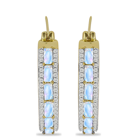 Cercei din Argint 925 Placat cu Aur ( 6.29 grame ) cu Piatra Lunii Curcubeu și Topaz Alb 2.01 Carate