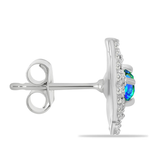 Cercei din Argint 925 ( 2.24 grame ) cu Cuarț Păun și Topaz Alb 1.25 Carate