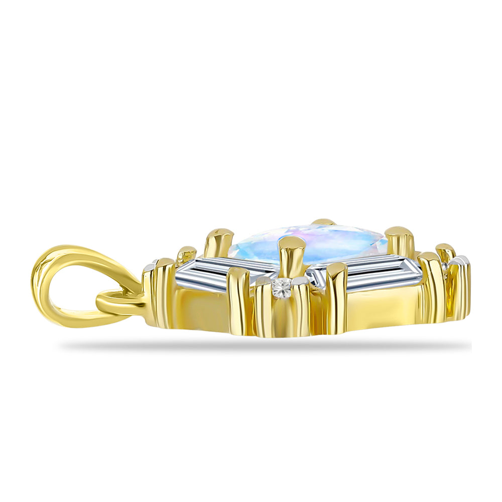 Pandantiv din Argint 925 Placat cu Aur ( 1.46 grame ) cu Piatra Lunii Curcubeu și Topaz Alb 1.84 Carate 2 