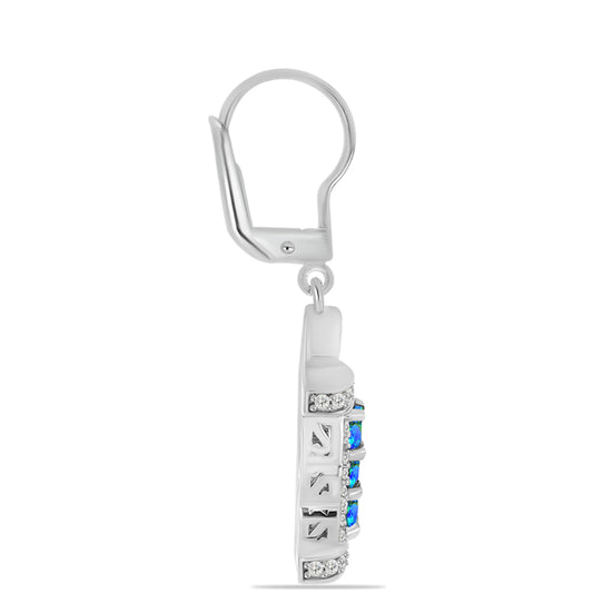 Cercei din Argint 925 ( 4.46 grame ) cu Cuarț Păun și Topaz Alb 1.28 Carate