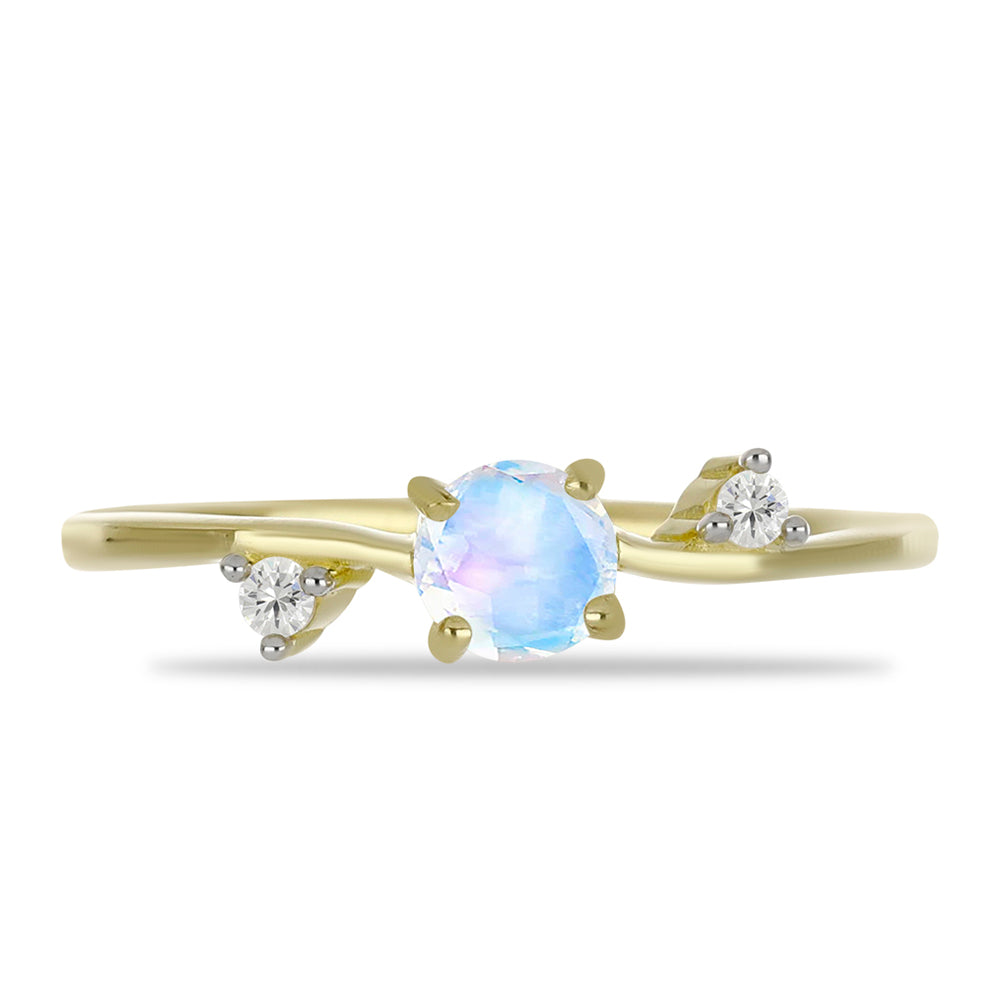 Inel din Argint 925 Placat cu Aur ( 1.65 grame ) cu Piatra Lunii Curcubeu și Topaz Alb 0.57 Carate 1 