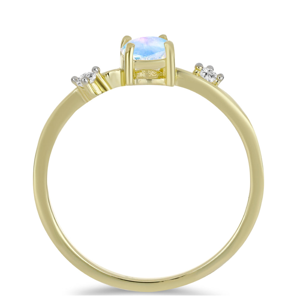 Inel din Argint 925 Placat cu Aur ( 1.65 grame ) cu Piatra Lunii Curcubeu și Topaz Alb 0.57 Carate 2 