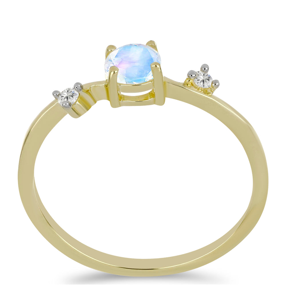 Inel din Argint 925 Placat cu Aur ( 1.65 grame ) cu Piatra Lunii Curcubeu și Topaz Alb 0.57 Carate