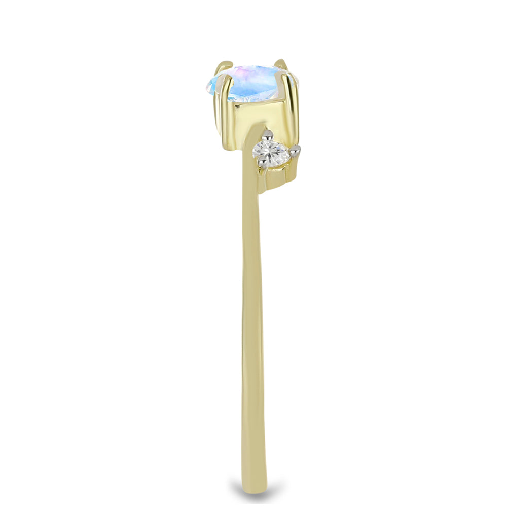 Inel din Argint 925 Placat cu Aur ( 1.65 grame ) cu Piatra Lunii Curcubeu și Topaz Alb 0.57 Carate
