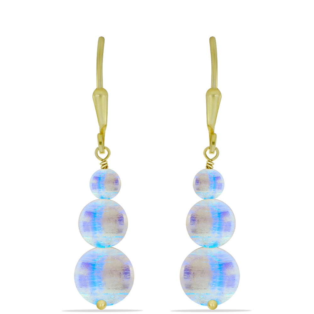 Cercei din Argint 925 Placat cu Aur ( 1 grame ) cu Piatra Lunii Curcubeu 11.55 Carate 1 