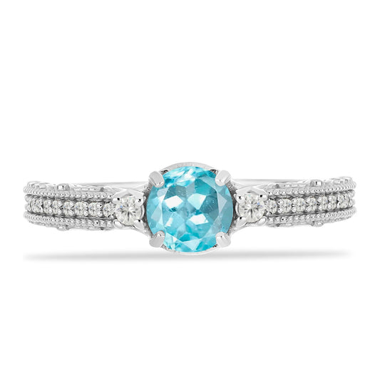 Inel din Argint 925 ( 2.7 grame ) cu Apatit Albastru ca Cerul și Topaz Alb 1.06 Carate