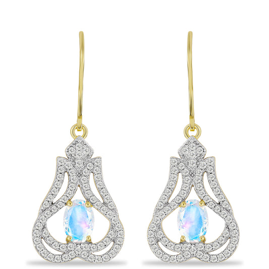 Cercei din Argint 925 Placat cu Aur ( 4.88 grame ) cu Piatra Lunii Curcubeu și Topaz Alb 2.65 Carate
