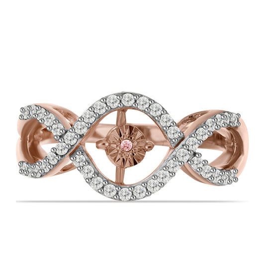 Inel din Argint 925 Placat cu Aur Roz ( 3.78 grame ) cu Diamant Dansantor Roz și Topaz Alb 0.4 Carate