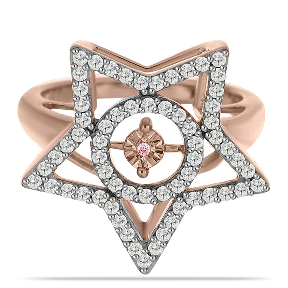Inel din Argint 925 Placat cu Aur Roz ( 4.65 grame ) cu Diamant Dansantor Roz și Topaz Alb 0.57 Carate 1 