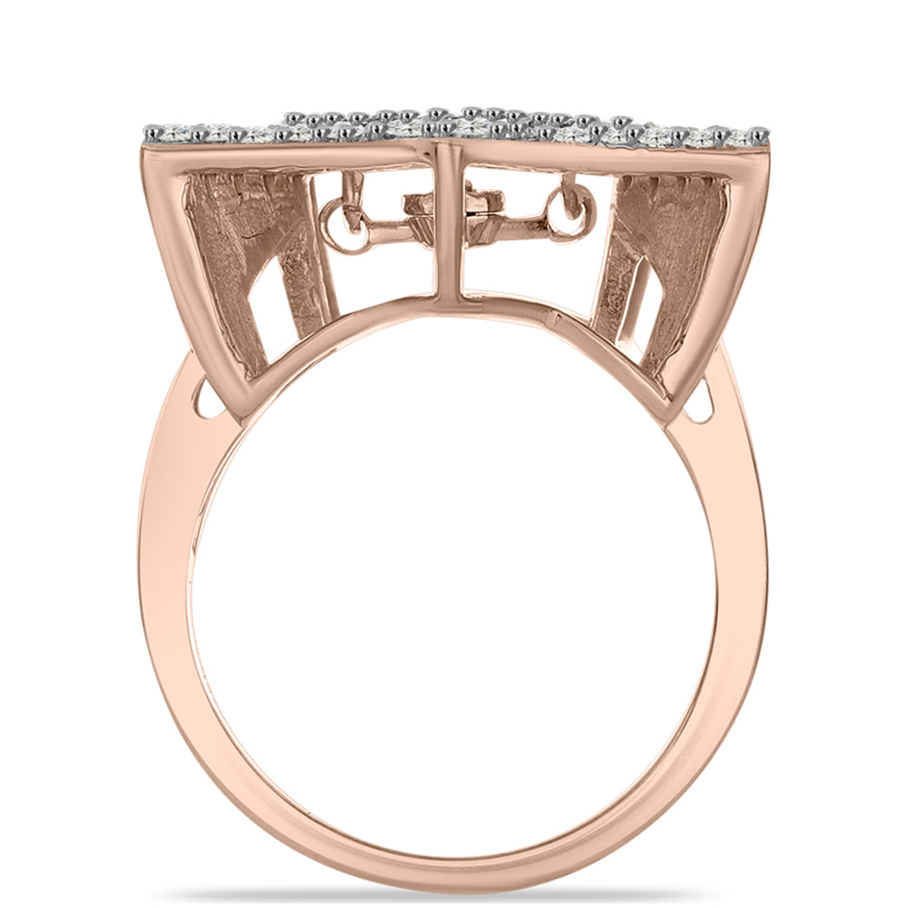 Inel din Argint 925 Placat cu Aur Roz ( 4.65 grame ) cu Diamant Dansantor Roz și Topaz Alb 0.57 Carate 2 