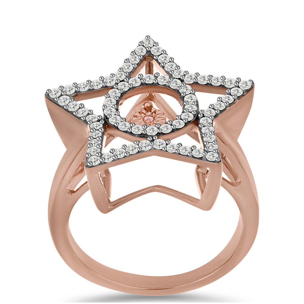 Inel din Argint 925 Placat cu Aur Roz ( 4.65 grame ) cu Diamant Dansantor Roz și Topaz Alb 0.57 Carate 3 