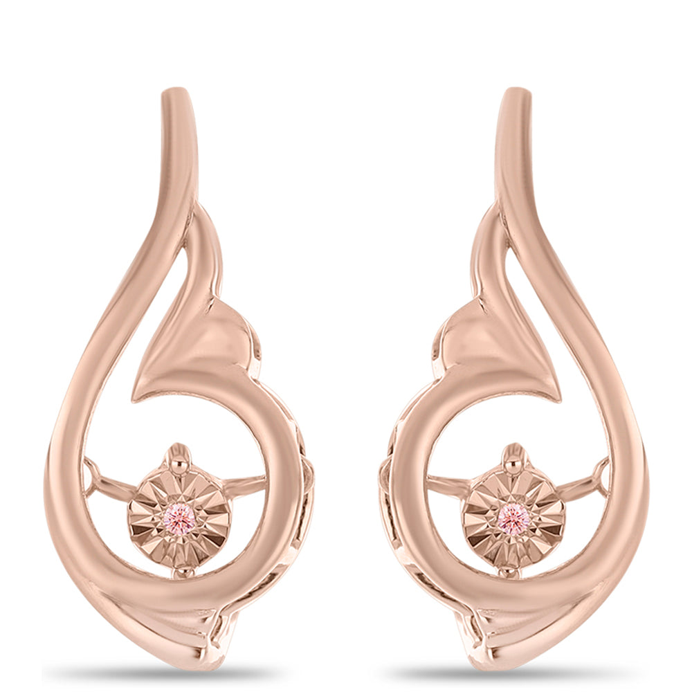 Cercei din Argint 925 Placat cu Aur Roz ( 4.52 grame ) cu Diamant Dansantor Roz 0.01 Carate