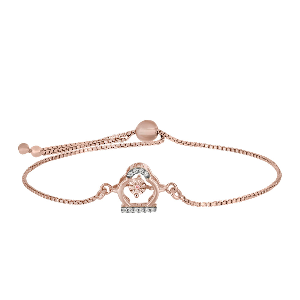 Brățară din Argint 925 Placat cu Aur Roz ( 3.07 grame ) cu Diamant Dansantor Roz și Topaz Alb 0.08 Carate