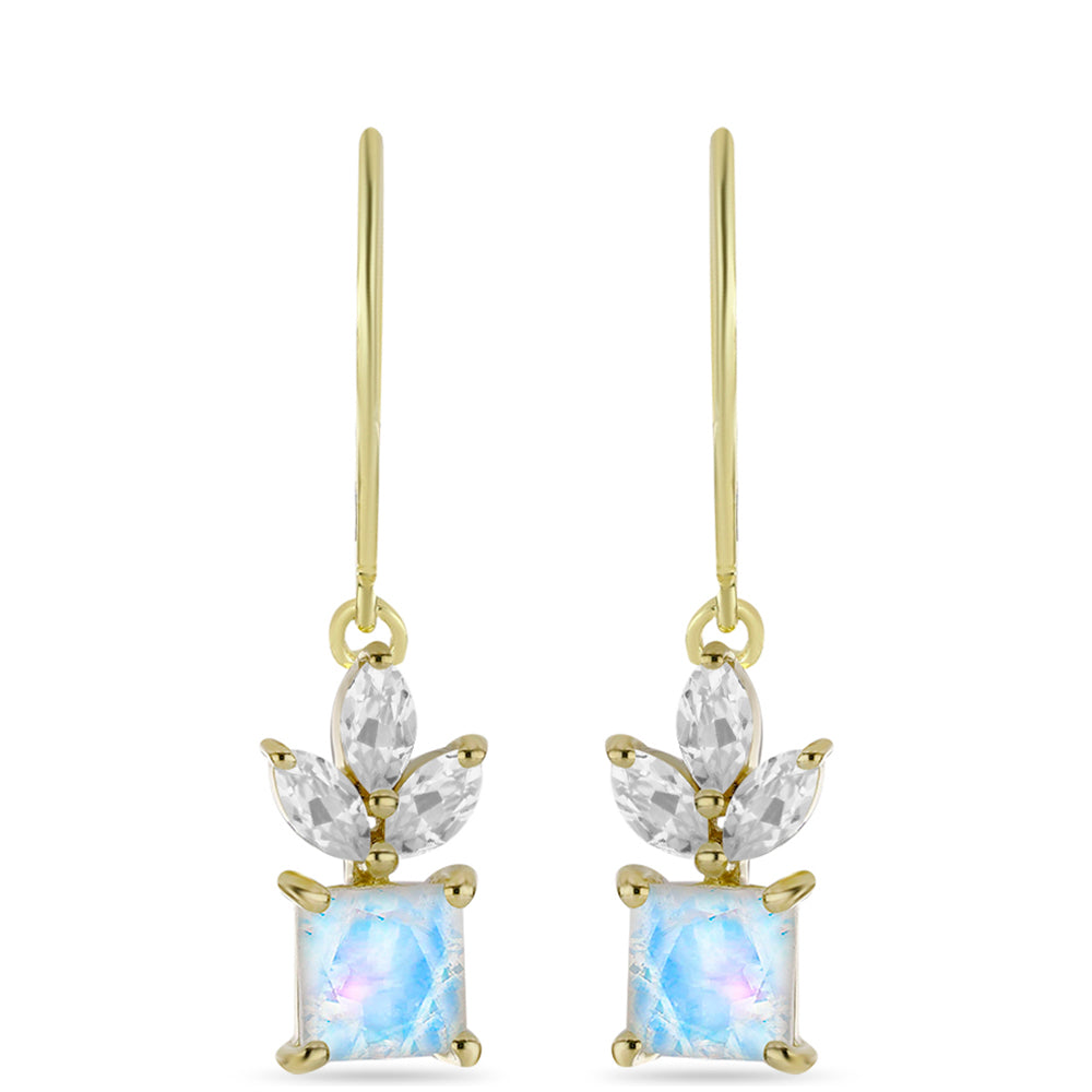 Cercei din Argint 925 Placat cu Aur ( 2.79 grame ) cu Piatra Lunii Curcubeu și Topaz Alb 3.12 Carate 1 