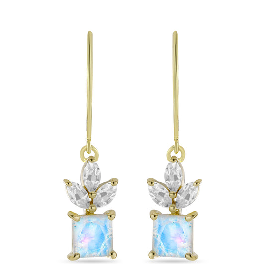 Cercei din Argint 925 Placat cu Aur ( 2.79 grame ) cu Piatra Lunii Curcubeu și Topaz Alb 3.12 Carate