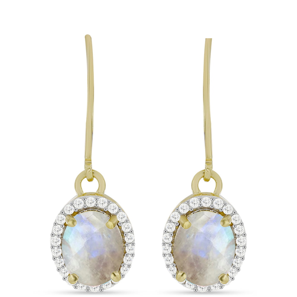 Cercei din Argint 925 Placat cu Aur ( 2.7 grame ) cu Piatra Lunii Curcubeu și Topaz Alb 3.84 Carate 1 