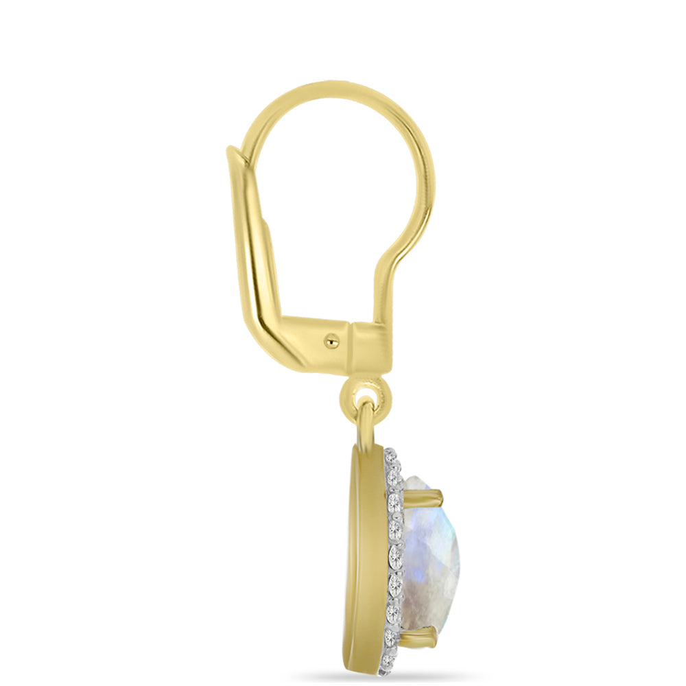 Cercei din Argint 925 Placat cu Aur ( 2.7 grame ) cu Piatra Lunii Curcubeu și Topaz Alb 3.84 Carate 2 