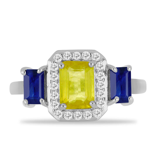 Inel din Argint 925 ( 2.73 grame ) cu Safir Galben și Safir Albastru Australian 2.2 Carate