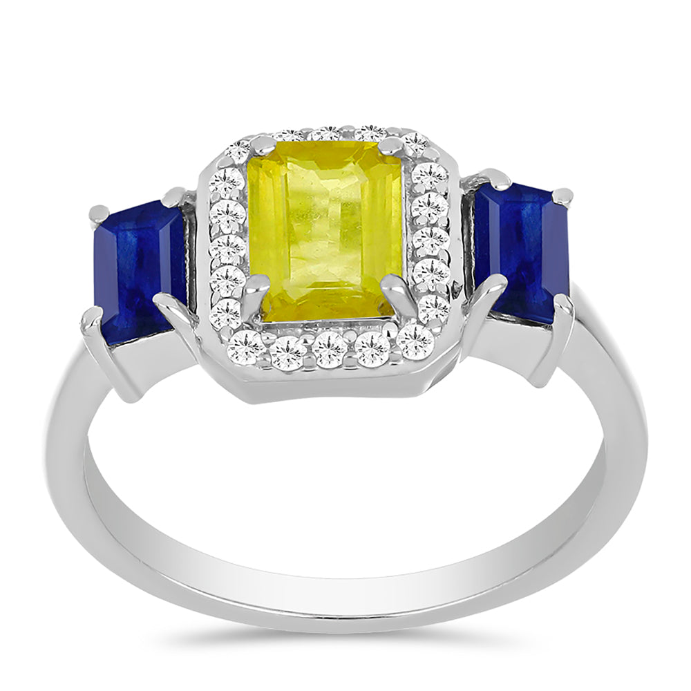 Inel din Argint 925 ( 2.73 grame ) cu Safir Galben și Safir Albastru Australian 2.2 Carate 3 