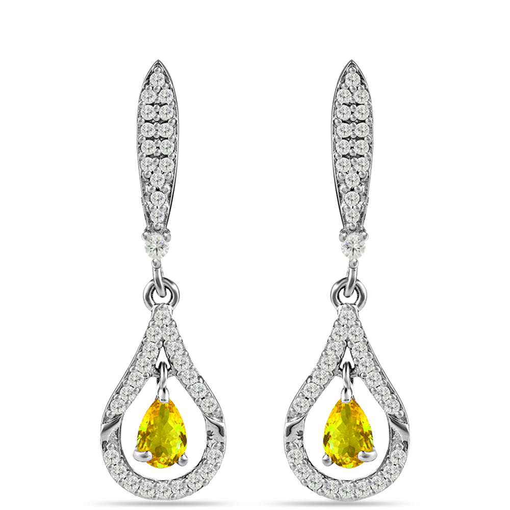 Cercei din Argint 925 ( 4.7 grame ) cu Citrin Ural și Topaz Alb 1.54 Carate 1 