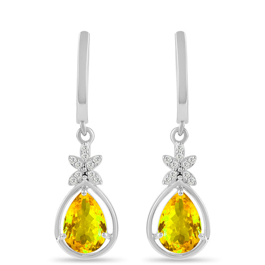 Cercei din Argint 925 ( 3.85 grame ) cu Citrin Ural și Topaz Alb 3.67 Carate