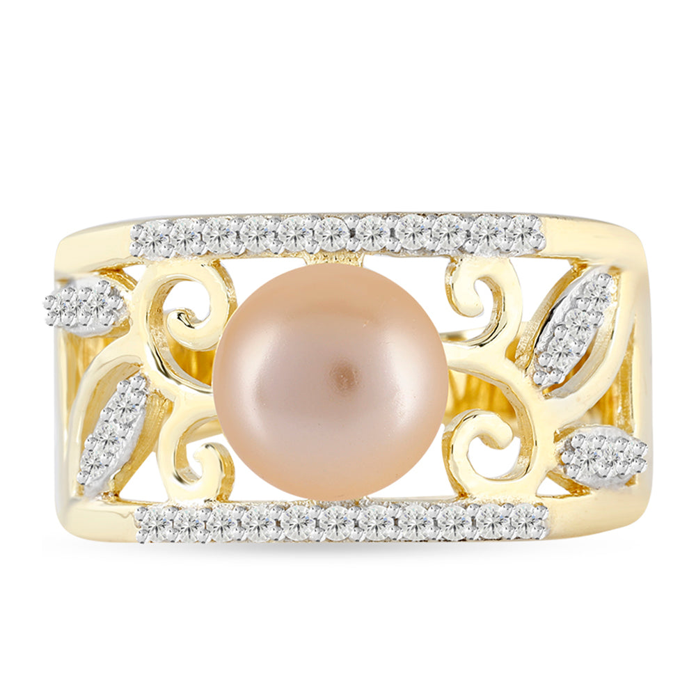 Inel din Argint 925 Placat cu Aur ( 5.88 grame ) cu Perlă de Apă Dulce culoare Aurie și Topaz Alb 2.88 Carate