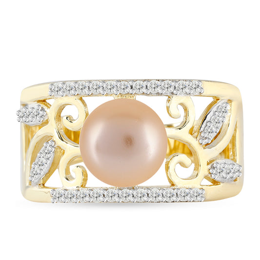 Inel din Argint 925 Placat cu Aur ( 5.88 grame ) cu Perlă de Apă Dulce culoare Aurie și Topaz Alb 2.88 Carate