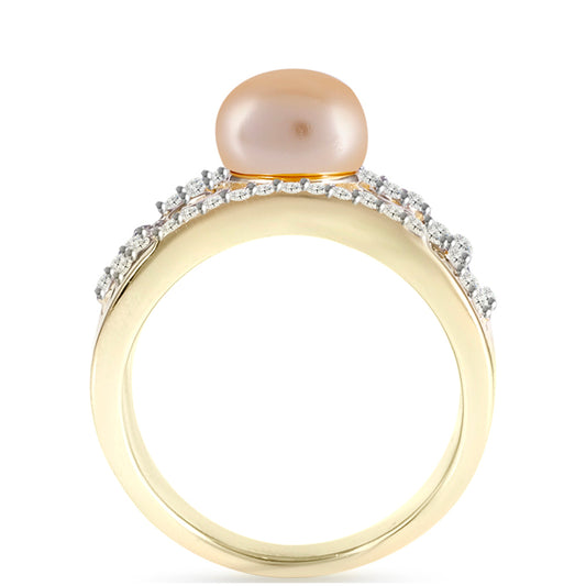 Inel din Argint 925 Placat cu Aur ( 5.88 grame ) cu Perlă de Apă Dulce culoare Aurie și Topaz Alb 2.88 Carate