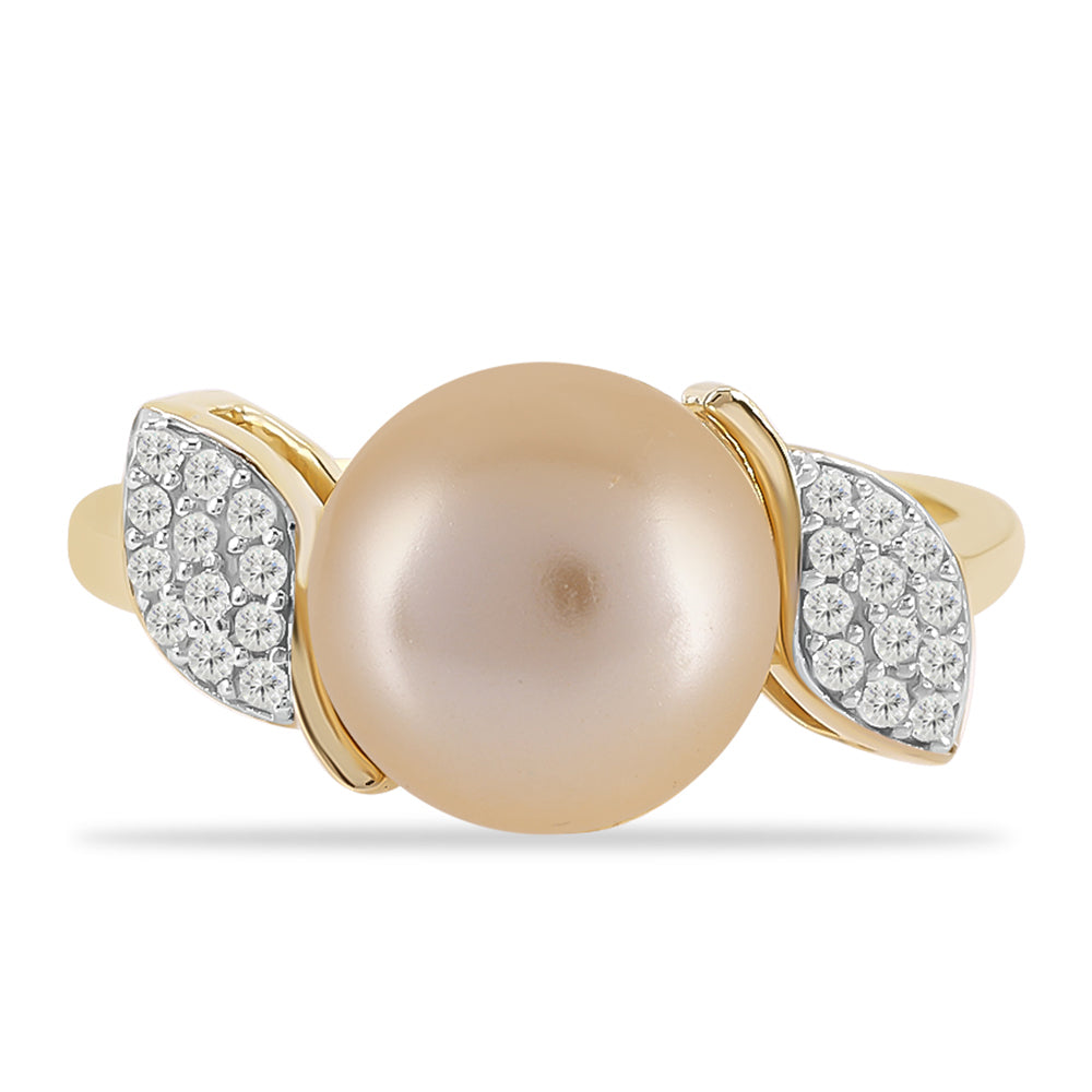 Inel din Argint 925 Placat cu Aur ( 2.9 grame ) cu Perlă de Apă Dulce culoare Aurie și Topaz Alb 4.85 Carate